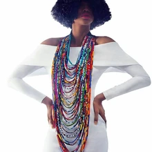 

2021 African Wax Print Choker Necklaces for Women Body Jewelry African Cotton Multi-layer Rope Necklace Ankara Jewelry WYB236