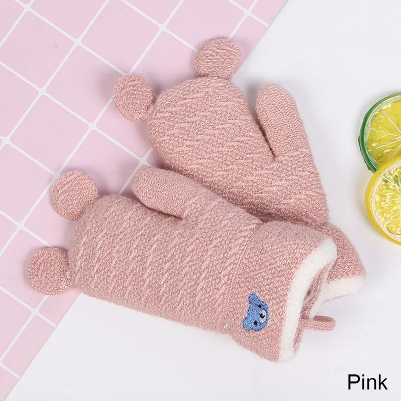 REAKIDS New Cute Baby Gloves Winter Thick Children Gloves Warm Kids Gloves Mittens Knitted Child Mittens For Girls And Boys - Цвет: pink