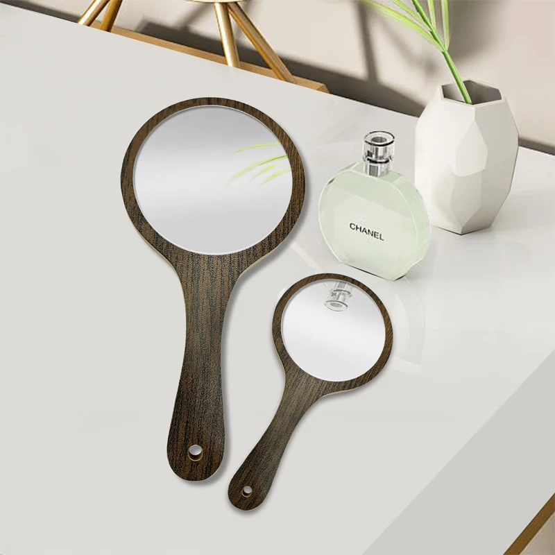 Handle mirror large Косметическое зеркало, туалетное зеркало, зеркало с ручкой, для студентов, настольное вращающееся, для общежития, увеличительное, деревянное - Цвет: Handle mirror large