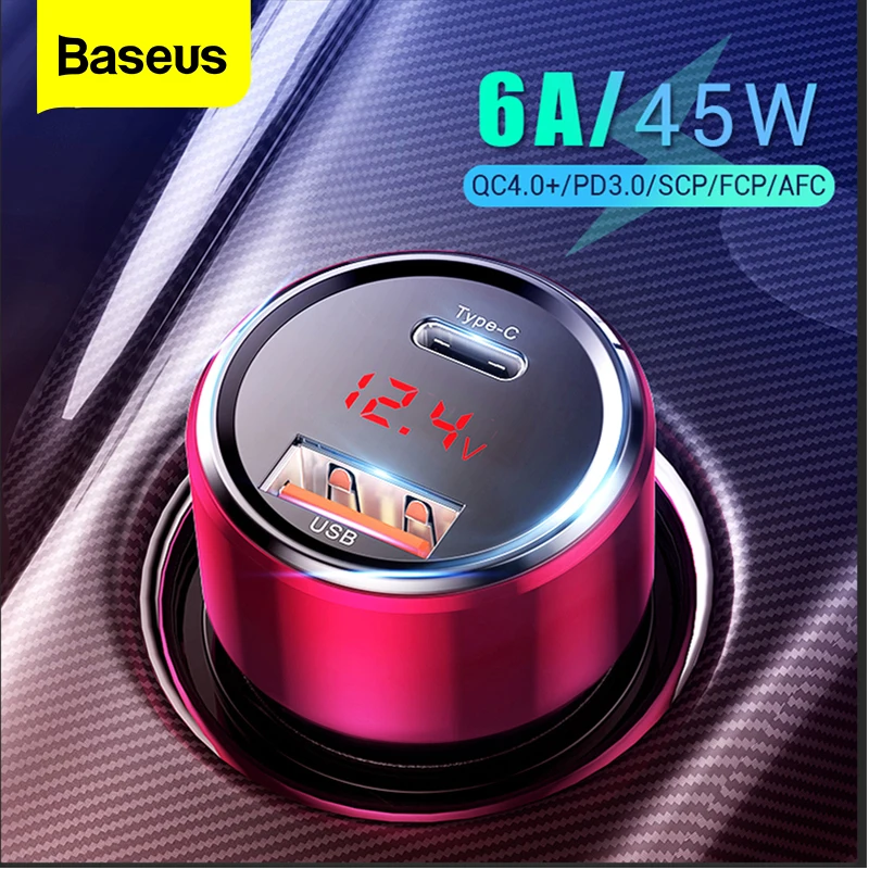 Автомобильное зарядное устройство Baseus 45 Вт USB Тип C быстрая зарядка QC PD 4 0 3 6A USBC для