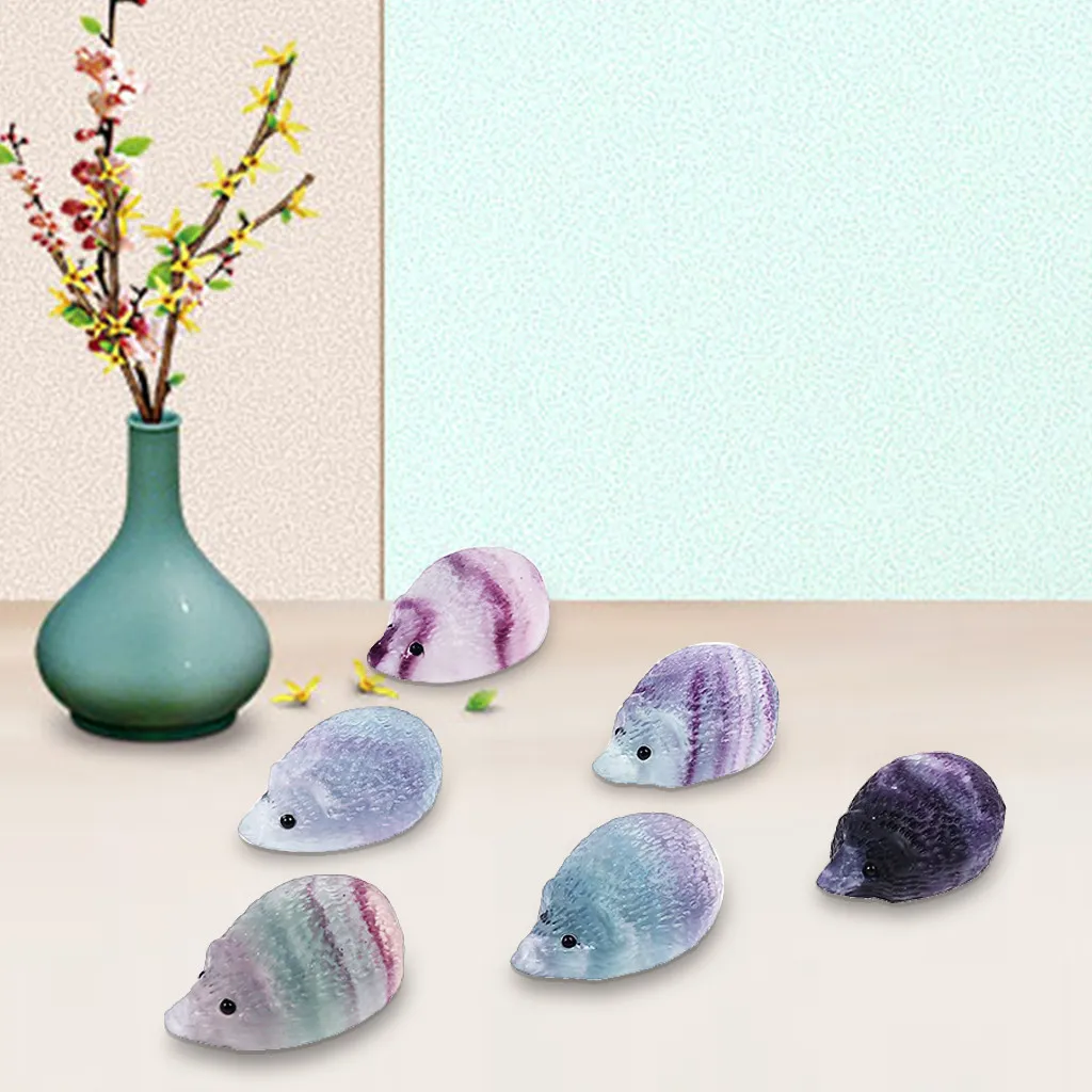 

1pc Natural Quartz Crystal skull Carved Rainbow fluorite Hedgehog stone healing Mineral Crystal Stone Table Home Decor
