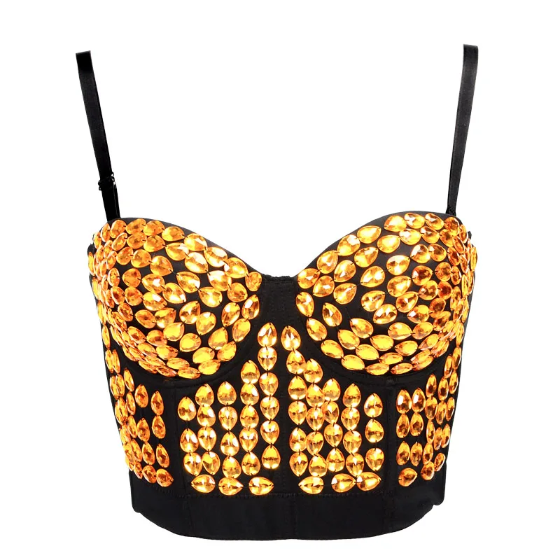 color 2 Rhinestone Bra Top Women's Colorful Gothic Punk Push Up Bra Clubwear Party Bustier Crop Corset Top Sexy lingerie - Цвет: color 2