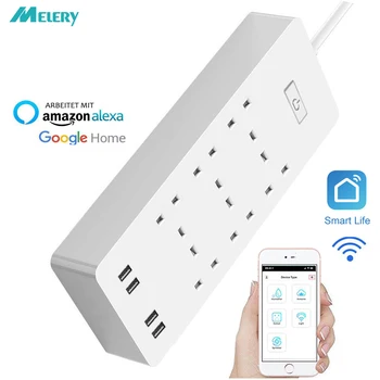 

Smart WiFi Power Strip Surge Protector 6 AC UK Plug Outlets Sockets with USB Remote Control Homekit Work Alexa Google Home