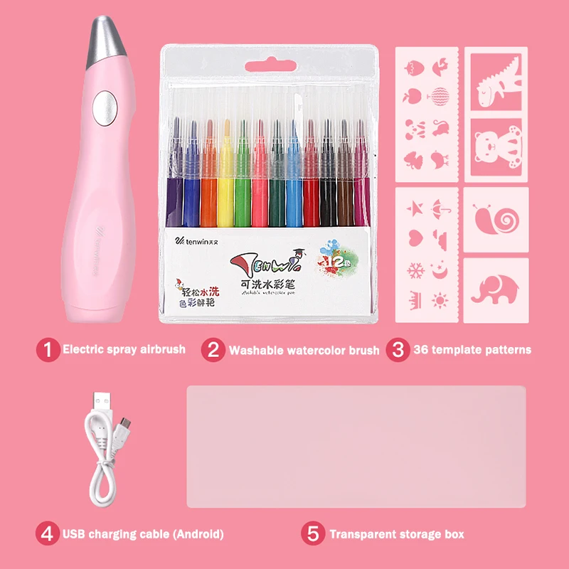 

TIANWEN Multi-function Electric Airbrush Watercolor Pen Set 12 Color Hand-painted washable for student children graffiti drawing