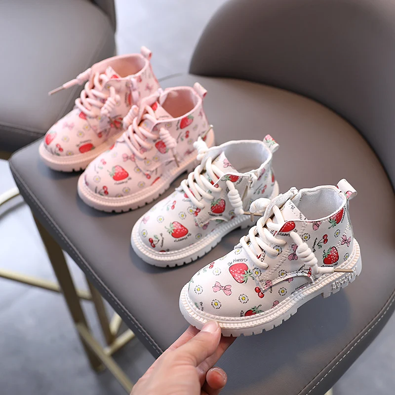 

Baby Shoes New Korean Autumn Winter Girls Boots Children's Zip Lace Up Cartoon Pu Leather Rubber Boots Kids Casual Shoe Toddler
