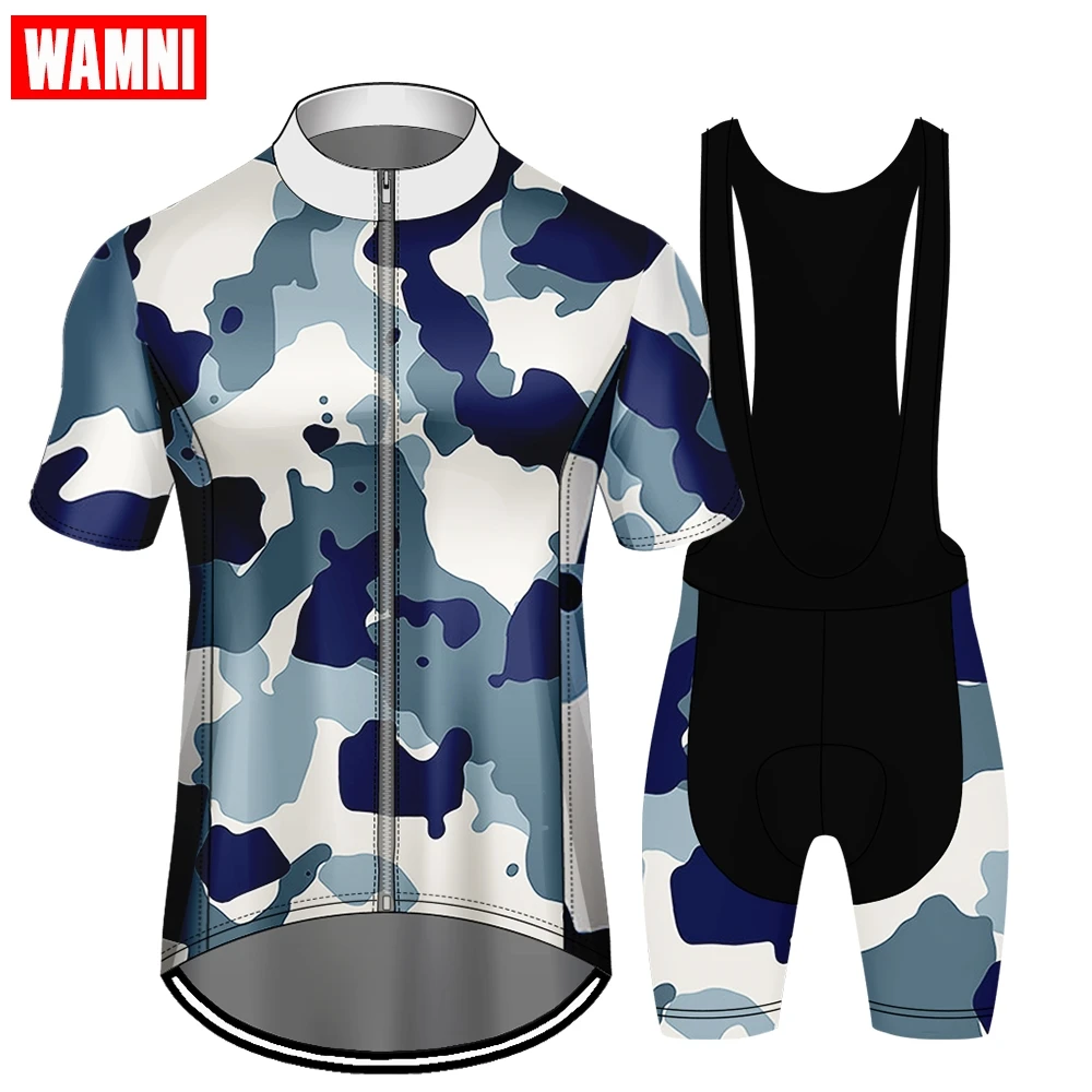 

WAMNI 3D Camouflage Cycling Jersey Set Men MTB Short Sleeve Cycling Polyester Quick Drying Bib Shorts Bike Team Accessories