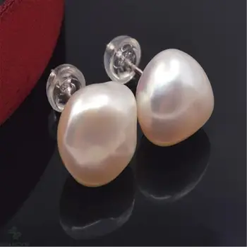 

White baroque pearl earrings 11-12 with 18k gold studs Flawless Accessories AAA Aurora Fashion Classic Mesmerizing Luxury