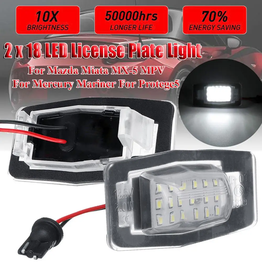 

2pcs Led License Plate Light Lamp Error Free 18 Led Number Plate Bulbs For Protege5 For Mercury Mariner for Miata MX-5 MPV