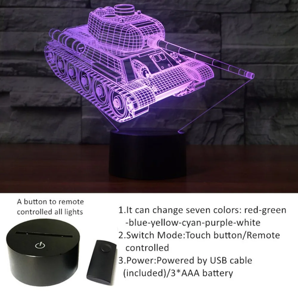 

7 Colors Changing Desk Lamp 3D Lamp LED Night Light Tank Shape Touch Table Lamp Stereoscopic Illumination