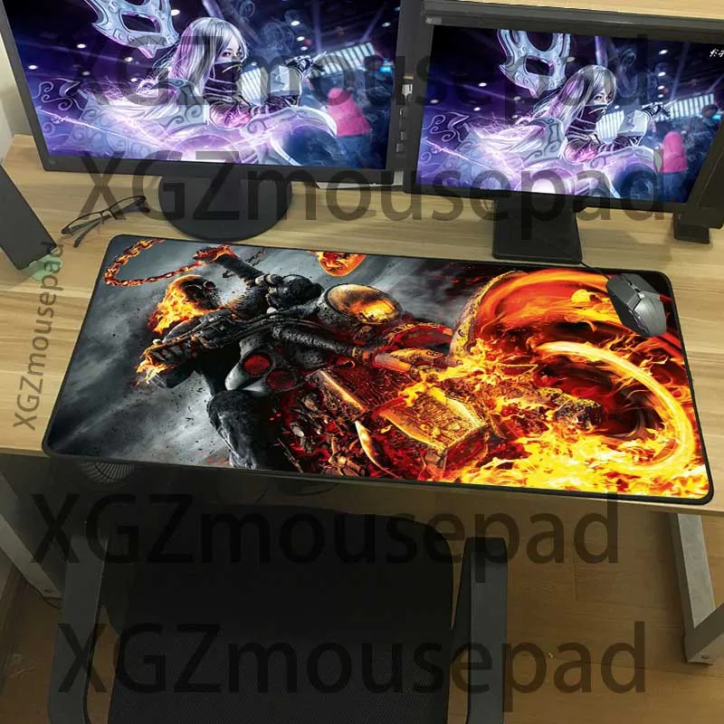 XGZ Flame Motorcycle HD Large Mouse Pad Black Lock Edge Custom Office Computer Desk Mat Rubber Non-