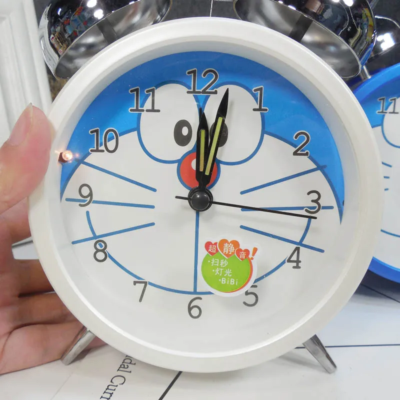 Креативные винтажные часы-будильник с героями мультфильмов Doraemon hello kitty, часы с круглым номером, двойной громкий звонок, классический бесшумный светильник