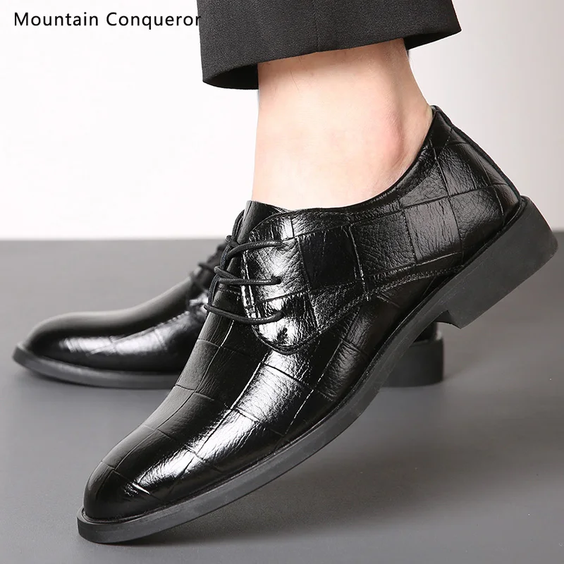 

Mountain Conqueror Leather Men Dress Shoes 2019 Brand Men's Business Shoes Italian Style Fashion Men Wedding Shoes Male Footwear