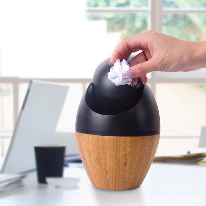 New High-gra Desktop Trash Can with Cover Office Home Living Room Kitchen Table Small Paper Basket Bedside Flap Type Rubbish Bin