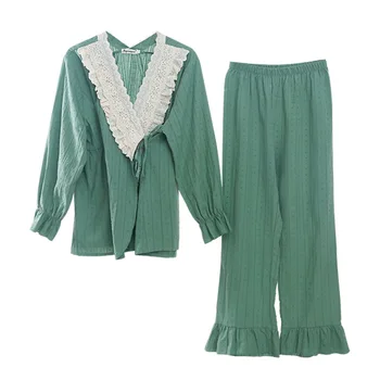 

Spring And Autumn Pajamas Women'S Cotton Thin Long Sleeve Pants Set Loose Student Home Clothes Two Piece Home Clothes
