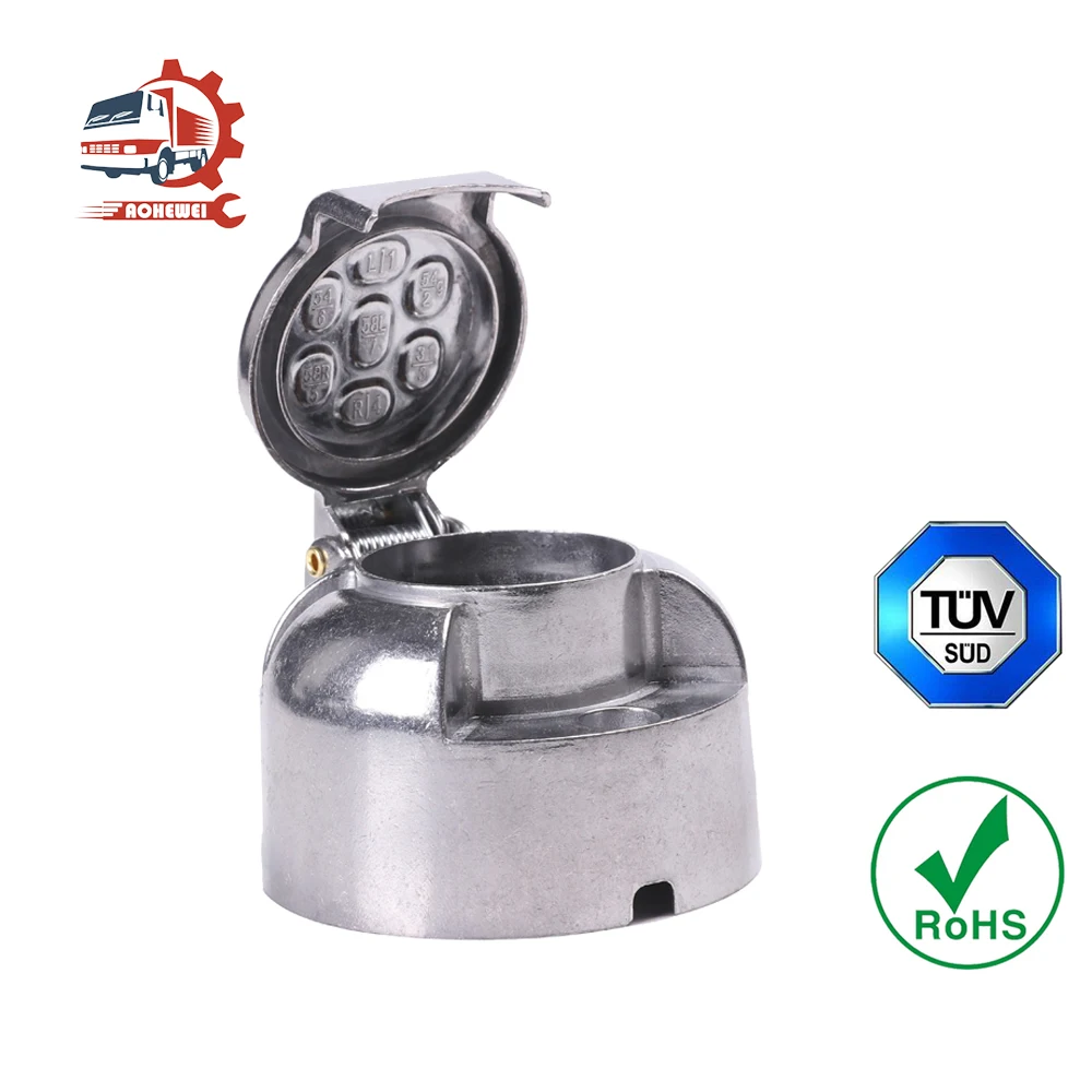 Towing Adapter AOHEWEI 7 Pin Towbar Trailer Socket Metal Aluminium Alloy Towing 12V Round Adapter Car Lights Connectors for Boats Truck Caravan