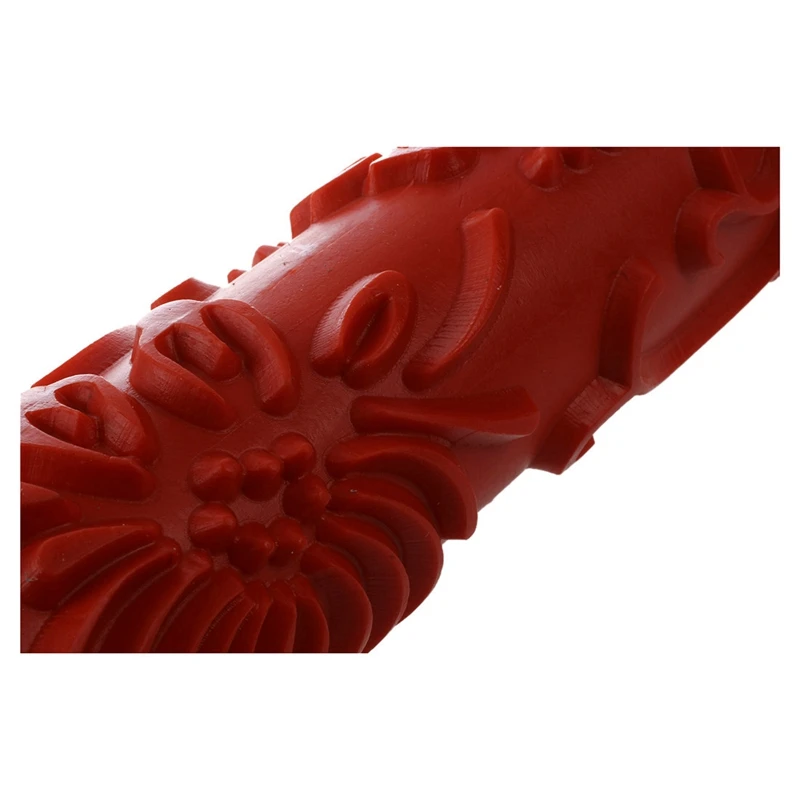 Decorative paint roller with plastic handle, 17.8 cm, embossed flower design, color red