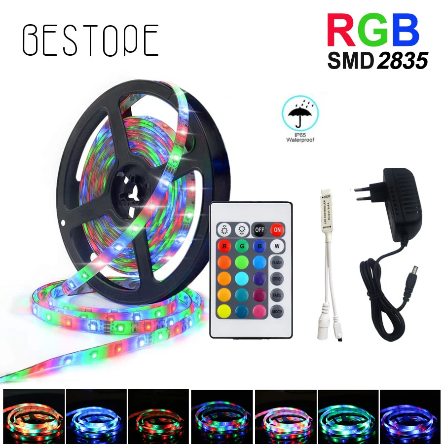 tira de luces led rgb cinta de luz led smd 2835 5m 10m cc de 12v resistente al agua diodo de luz rgb controlador de cinta flexible 15m 20m