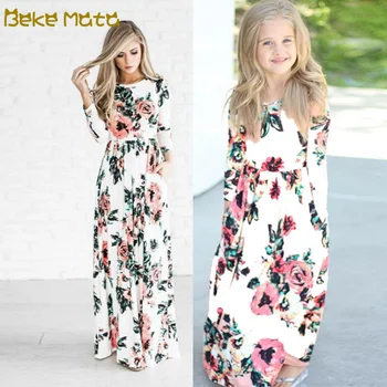 

Mother Daughter Dresses Mommy And Me Clothes Floral Print 2020 Family Mom And Daughter Dress Long Sleeve Family Matching Clothes