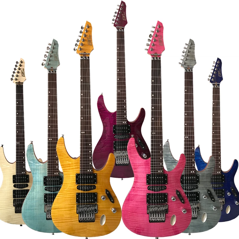 

High quality Eart Slim Body Electric guitar w/ Floydrose Bridge 2 piece Mahogany body & 5A Flamed Maple, Multi Color Optional