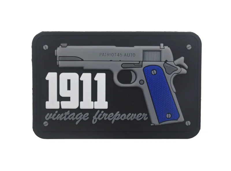 1911 Pistol VINTAGE FIREPOWER Patriot 45AUTO Gun Hk/Lp 3D PVC Patch BLUE 