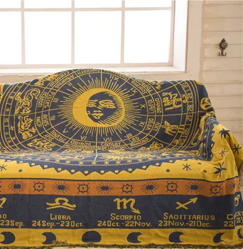 

Cotton Thread Weaving Sofa Towel Mediterranean Constellation Retro Sofa Blanket Plaid Throw Literary Tapestry Sofa Cushion
