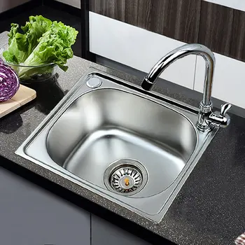 

Kitchen Sink Washing-Basin Stainless Steel Inset Single Bowl Laundry Catering Topmount Square Drainer Vegetable Washing Basin
