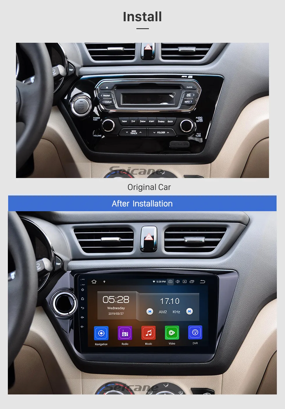 Sale Seicane Car Radio For 2012 2013-2015 KIA K2 RIO Android 9.0 9 Inch 1din HD Touchscreen GPS Multimedia Player Support Bluetooth 25