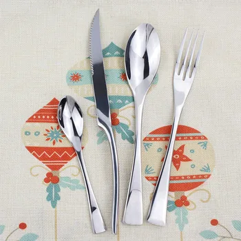 

6Set 24pcs Dinnerware Set Stainless Steel Cutlery Set Sharp Steak Knife Fork Spoon Teaspoon Mirror Silver Tableware Silverware