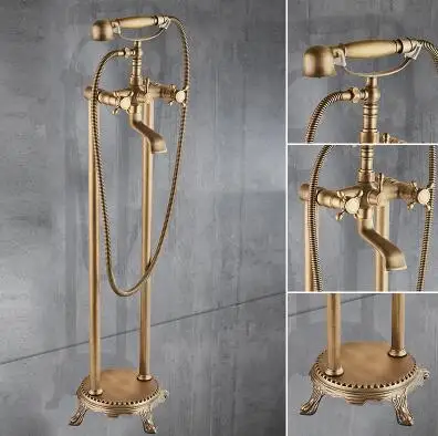 Antique Bronze B Vidric Античная бронзовая напольная ванна кран с ручной Душ пол стойки-смесители Ванна смеситель воды EL8701 - Цвет: Antique Bronze B