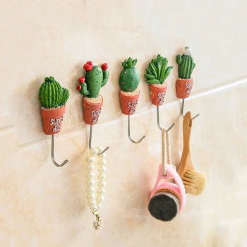 

Adhesive Wall Hook Stainless Steel Cute Potted Cactus Key Hook for Hanging Sundries Decorative Holder Kitchen Bathroom Supplies