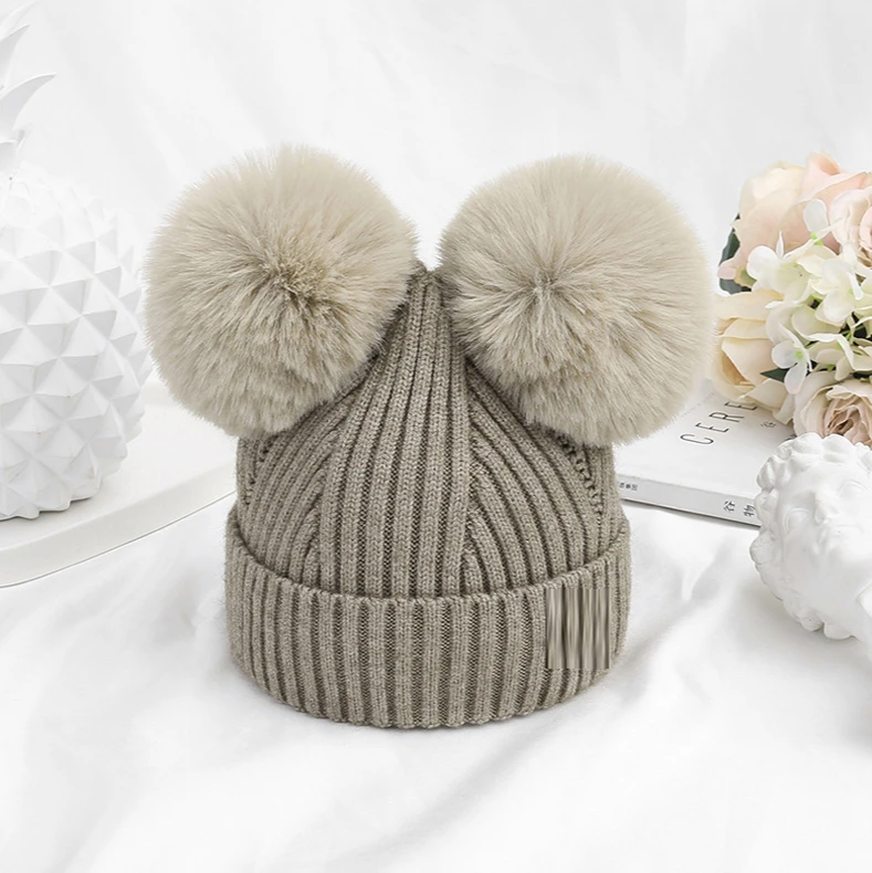 

Double Ball Baby Hat Wool Children Hat Baby Hat Autumn Winter Warm Knit Hat