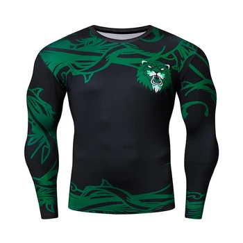 

New Green 3D Print Men's Tshirt Chinese Style Tops Fitness Running Breathable Long Sleeve Sports Rashgard Gym Cycling Clothes