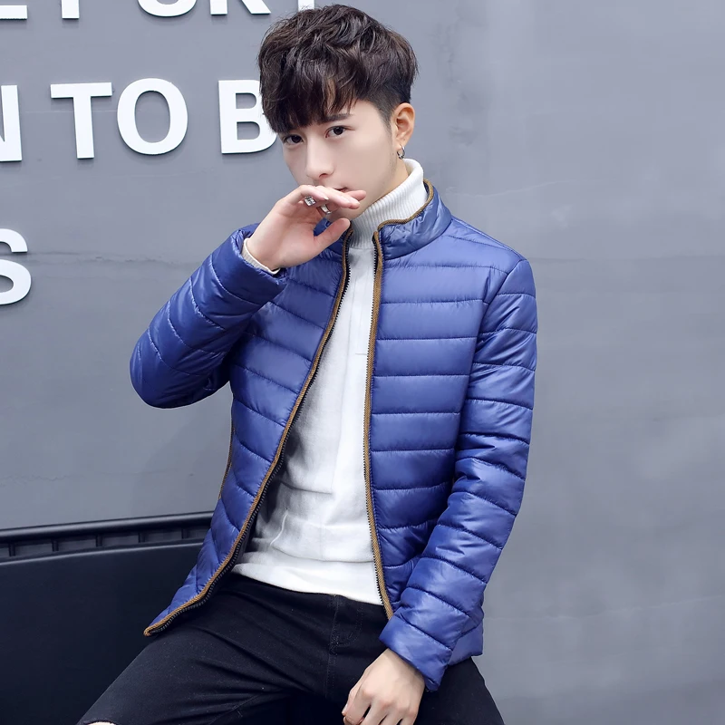 

2019 Winter coat New Clothes Down Cotton Striped Jacket Korean Short Section Thick Collar Men lantern Sleeve Japan Style Red