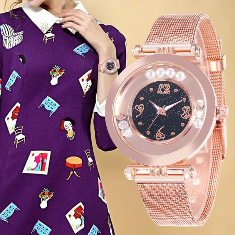 

WJ-8605 Ladies Designer Watches Luxury Starry Sky Watch Women Flow Beads Diamond Quartz Mesh Belt Magnetic Buckle Ladies Watches