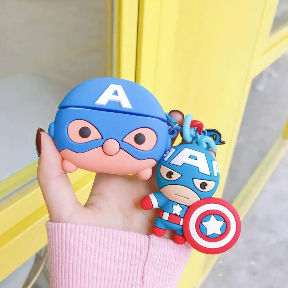 Marvel Капитан Америка Железный человек паук кукла кулон чехол для наушников для Apple Airpods Pro 3 силиконовый чехол для наушников funda - Цвет: Captain American 2