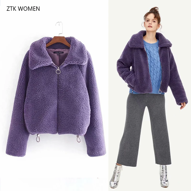 

2019 Winter Women Fashion Warm Lamb Velvet Coat Lady Loose Solid Color Jacket Harajuku Pocket Double-breasted Outwear Female