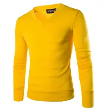 Новинка, хлопковый мужской свитер с длинным рукавом, пуловер, верхняя одежда, мужские свитера с v-образным вырезом, топы, облегающая Однотонная вязанная одежда, 7 цветов