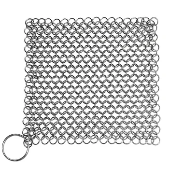 

Stainless Steel Cleaner Chainmail Cleaning Scrubber with Hanging Ring for Cast Iron Pan&More Pot Cookware-Square 8X8In