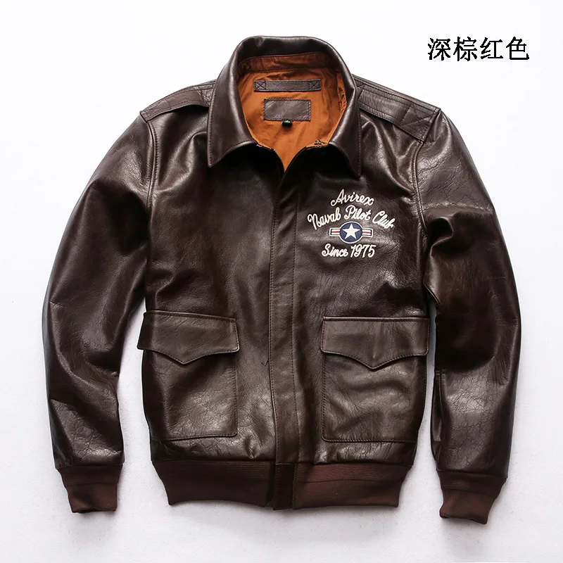 Cheap A19H1 Read Description! Asian size air force flight A2 pilot cow leather jacket genuine cowhide flying tiger leather jacket