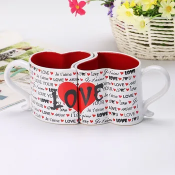 

Nordic 2pcs / set 300ml creative ceramic couple cups love hearts shape porcelain couple coffee cup for girlfriend birthday gifts