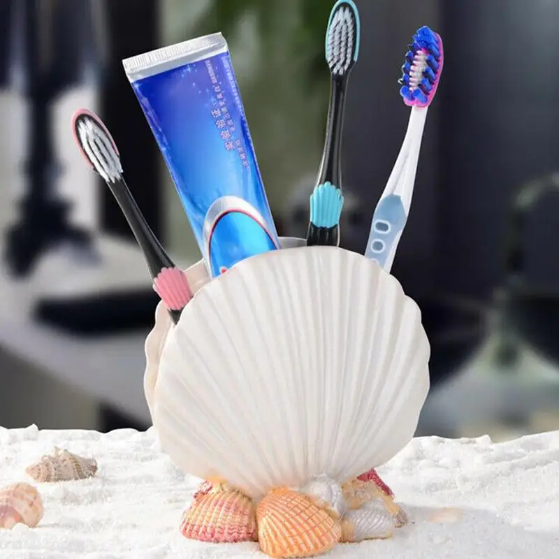 Creative Shell-shaped Toothbrush Rack European resin Bathroom Storage Pen Holder Makeup Brush Holde Beach Theme Decoration