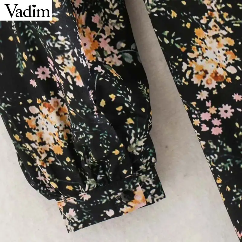 Vadim женское платье миди с цветочным рисунком на молнии сзади с длинным рукавом Женские повседневные винтажные шикарные платья vestidos QD108