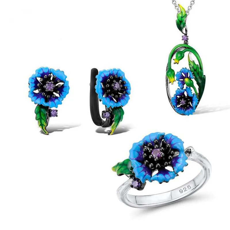 Модное черное ожерелье с синей эмалью из циркона в виде цветка | Украшения и