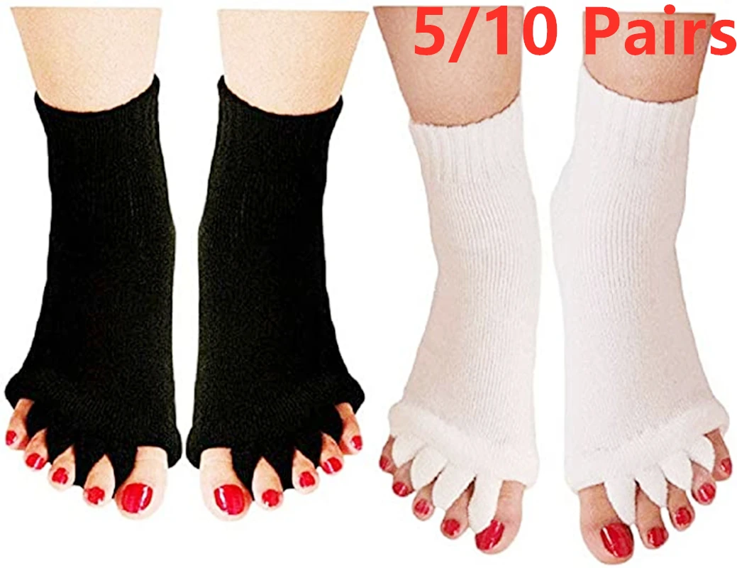 Color : Black 1 Pair Yoga Gym Five Toe Separator Massage Socks Foot Alignment Pain Relief 