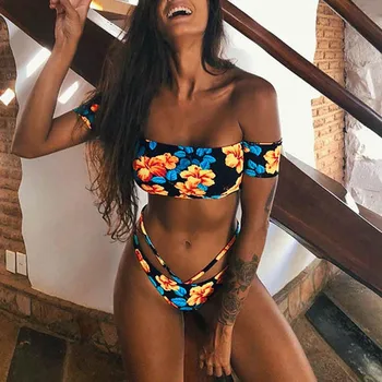 

Sexy Bikini Set For Women Brazilian Foral Swimsuit One Shoulder Bikini Beachwear High Waist Bathing Suit Swimming Swimwear