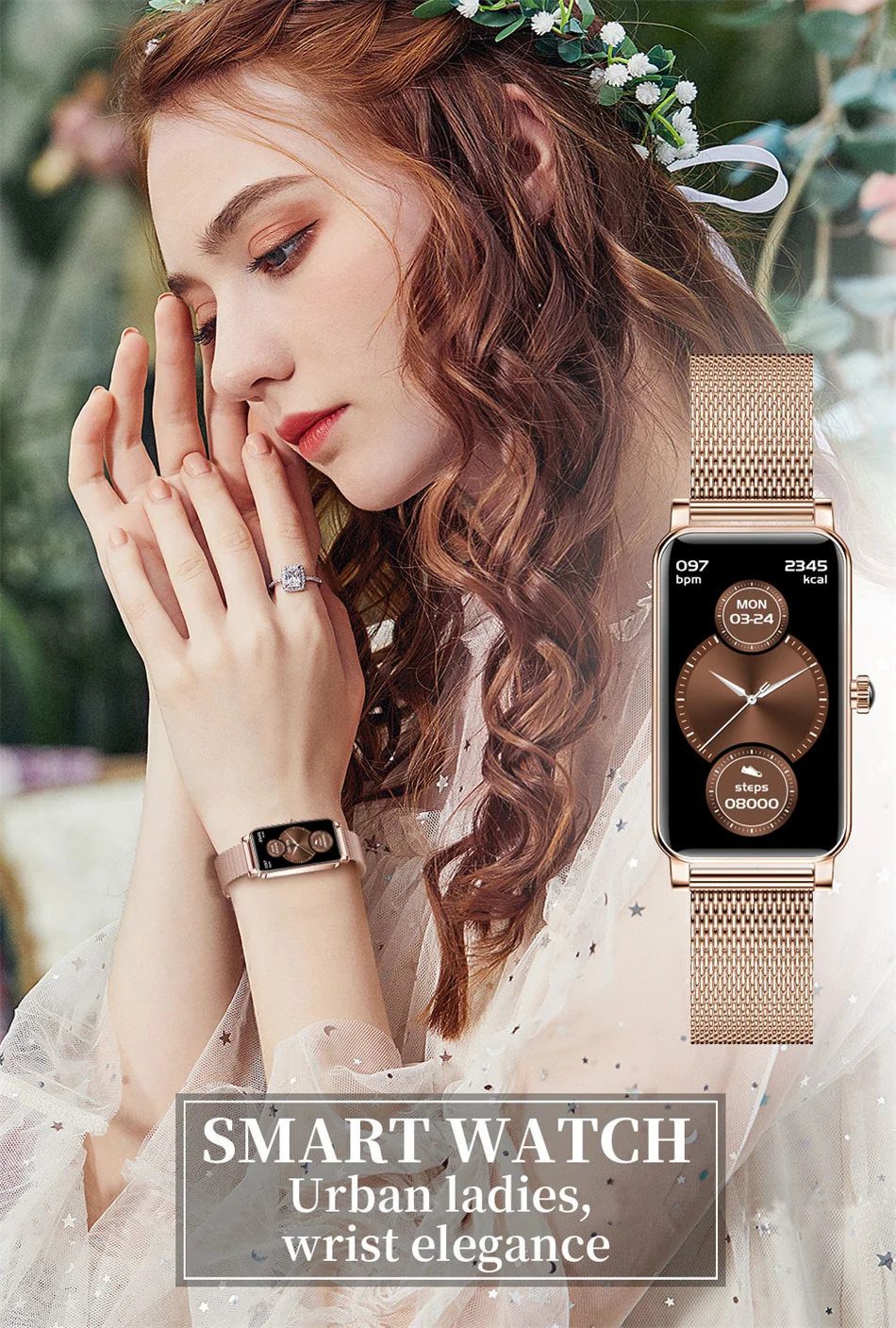 2021 New IP68 Waterproof Smart Watch Women Lovely Bracelet Heart Rate Monitor Sleep Monitoring Smartwatch Connect IOS Android