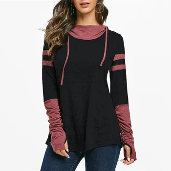 

NEW Women Casual Hooded Ruched Sleeve Pocket T-shirt Tunic Tops Hoodie for Autumn