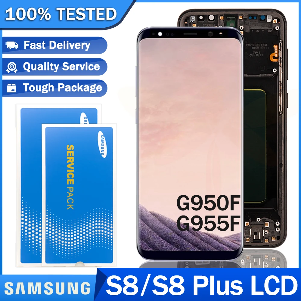Original New LCD for SAMSUNG Galaxy S8 G950F Plus G955F Super AMOLED Display with Frame Touch Screen Digitizer Repair Parts | Мобильные