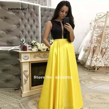 

SATONOAKI 2019 Jewel A-Line Prom Dresses Formal Sleeveless Floor Length Vestidos De Soiree Women Special Occasion Evening Gowns