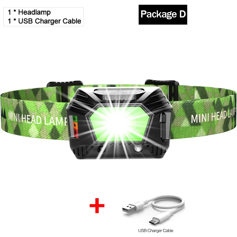 Package D 3500LM датчик движения тела самая мощная фара светодиодный головной светильник USB Перезаряжаемый головной светильник лампа для рыбалки кемпинга охоты - Emitting Color: Package D